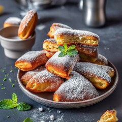 Sweet beignets churros bread pastry food dessert concept - obrazy, fototapety, plakaty