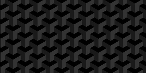 Abstacts Black cube geometric seamless pattern background. Seamless blockchain technology pattern. Vector illustration pattern with blocks. Abstract geometric design print of cubes pattern.