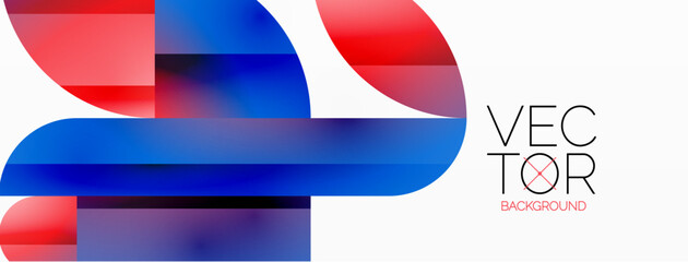 Obraz premium Dynamic abstract vector background. Harmonious fusion of circles, squares, and triangles. Geometric elements intertwine to create mesmerizing backdrop. Each shape contributes to kaleidoscope of forms