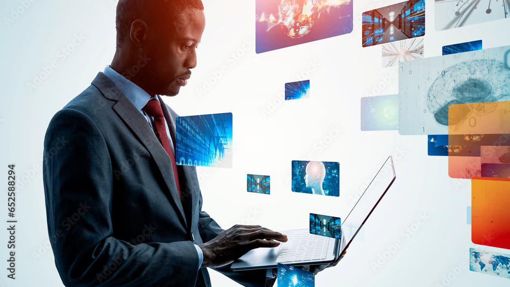 Aufkleber video concept with a man using a computer