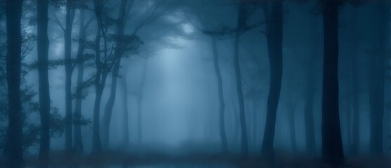 Scary pathway at a foggy forest on halloween at winter night from Generative AI