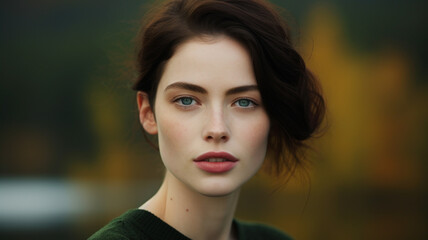 Fototapeta premium Beautiful young woman in a park in Autumn season