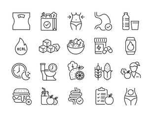 Diet and healthy life thin line icons. Editable stroke. For website marketing design, logo, app, template, ui, etc. Vector illustration.