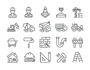 Construction thin line icons. Editable stroke. For website marketing design, logo, app, template, ui, etc. Vector illustration.