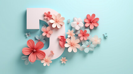 letter D with colorful flower on blue background