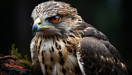 Majestic bird perching on branch, staring with strength and beauty generated by AI