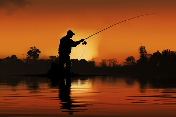 silhouette of an angler in the afternoon