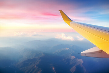 Fototapeta premium Plane clouds air flight flying travel transportation wing sky window