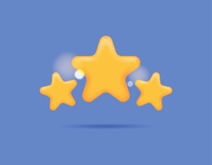 Obraz premium 3d gold star. three yellow stars. assessment, rating, review, or quality. icon or symbol. minimalistic 3d design concept. vector elements. blue background