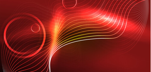 Neon lines and waves abstract background. Techno glowing neon shapes vector illustration for wallpaper, banner, background, landing page, wall art, invitation, prints, posters