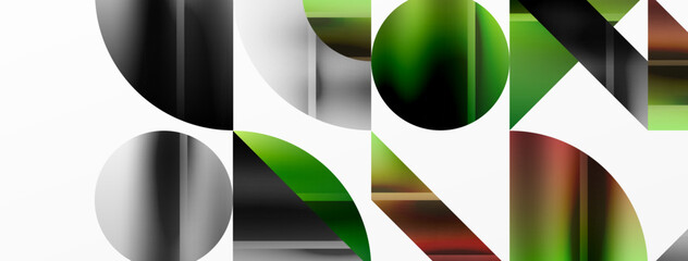 Obraz premium Elegant minimalist background with color metallic circles and triangles, creating harmonious composition of geometric shapes for wallpaper, banner, background, landing page