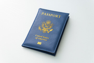 us passport on white table. concept of obtaining US citizenship. A citizen of the United States.
