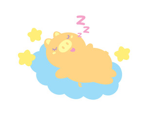 cute kawaii pig sleep on cloud graphic cartoon vector