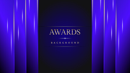 Golden blue purple award background. Jubilee night decorative invitation. Modern template luxury premium corporate abstract design. Template trophy banner certificate. Vector illustration.