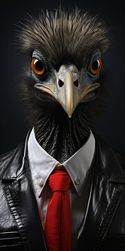 eagle leather jacket red tie spy corporate self portrait beaks sells car peacock anthropomorphic gangster rat man blue suit personal data avatar