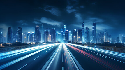 Fototapeta na wymiar Road light in city, night megapolis highway lights of cityscape , megacity traffic with highway road motion lights, long exposure photography.