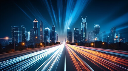 Road light in city, night megapolis highway lights of cityscape , megacity traffic with highway...
