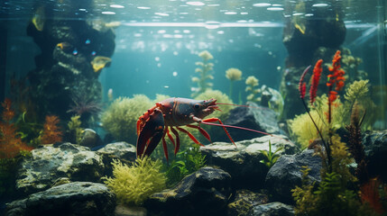 photo illustration of a lobster in an aquarium.generative ai - obrazy, fototapety, plakaty
