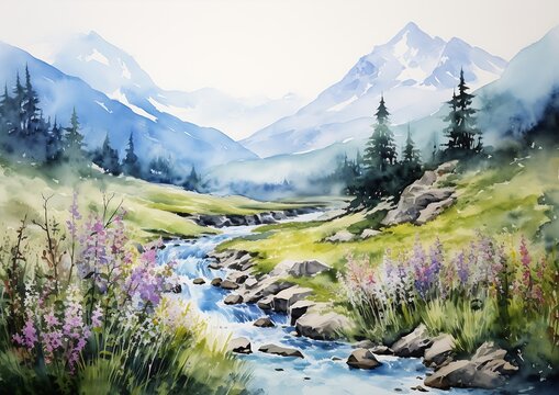 mountain stream wildflowers rocks foreground princess absolute peace quiet ground white liquid randy bishop stands easel bible illustration