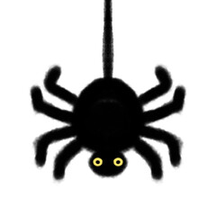 hanging black spider with yellow on transparent background