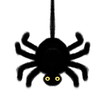 hanging black spider with yellow on transparent background