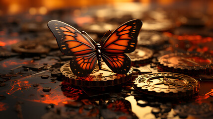 butterfly on gold coin, HD details