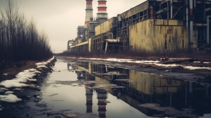 Old ruins Nuclear power plant after the catastrophe - obrazy, fototapety, plakaty