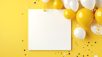 Blank Yellow Sheet of Paper with Birthday Items - obrazy, fototapety, plakaty