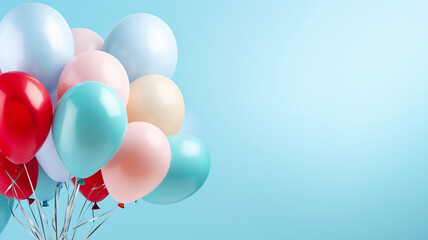 Balloons Arranged on a Light Blue Background Space