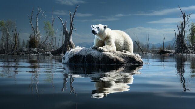A polar bear tries to save his life.