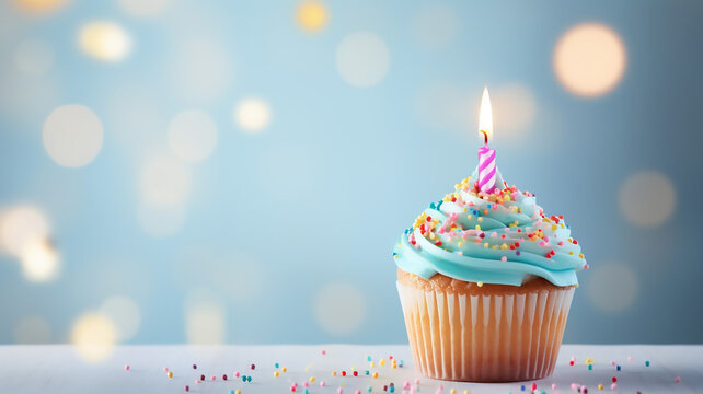 Birthday Cupcake Displayed on a Light Background