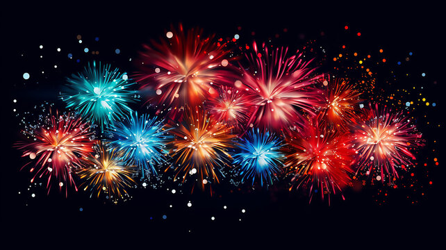 Vivid Illustration of Firework Decorations and Colorful Firecrac