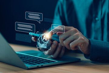 ai chat digital technology, business communication, and development of smart robot conversation,...