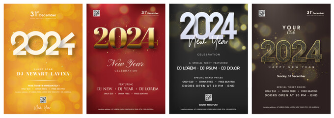 Happy new year poster design 2024. With the numbers 2024, elegant and luxurious. Premium design for 2024 happy new year celebration invitation.