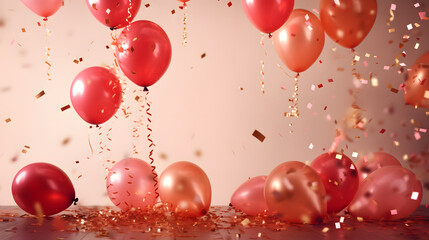 Balloons, Valentine's, Red, Pink, Gold, Glitter, Confetti, Ribbons - Generative AI