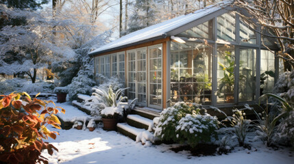 a greenhouse in winter with lots of snow - Powered by Adobe