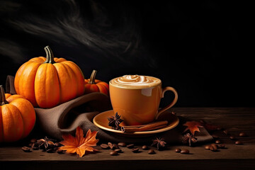 Fall October Halloween Pumpkin Spice Coffee Beverage Wallpaper Design | Generative Ai