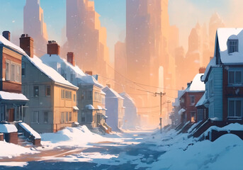 Beautiful view of a snowy winter town