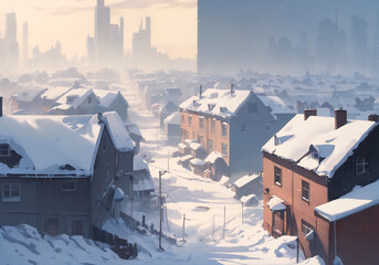 Beautiful view of a snowy winter town