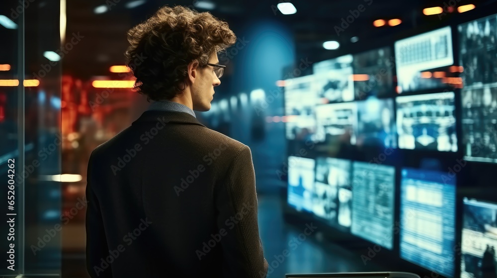 Leinwandbilder Man IT are looking at computer screen in server room.