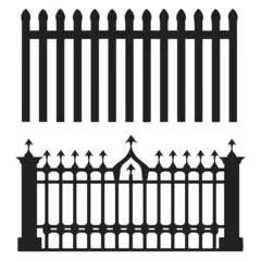 Fotobehang Wrought iron fence with gate silhouette vector illustration © SilhouetteStore