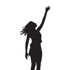 A girl reaches out her hands to the sky to express all her sorrows in silhouette vector illustration