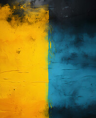 Colorful abstract background with yellow blue and black in oil painting on canvas, Multicolored bright texture. 
