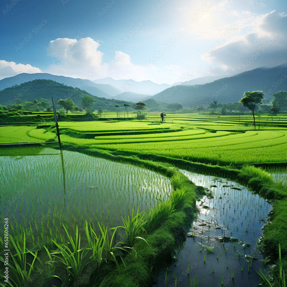 Wall mural green fields and beautiful landscapes