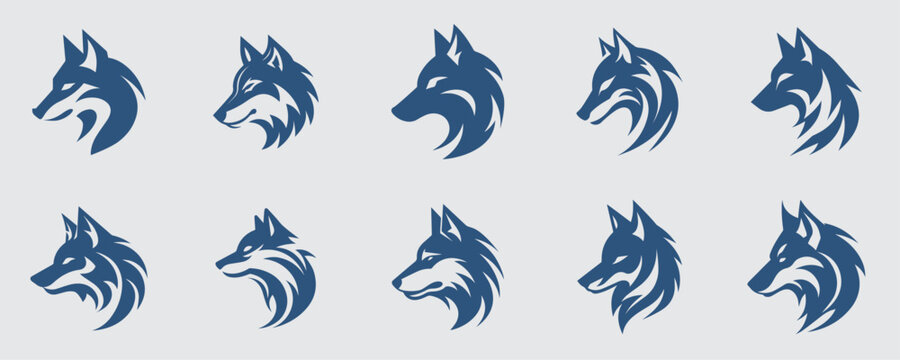 Wolf Head Mascot Vector Logo Design Silhouette Collection