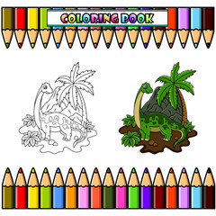 Cartoon brontosaurus  in the jungle for coloring book © Ciputra