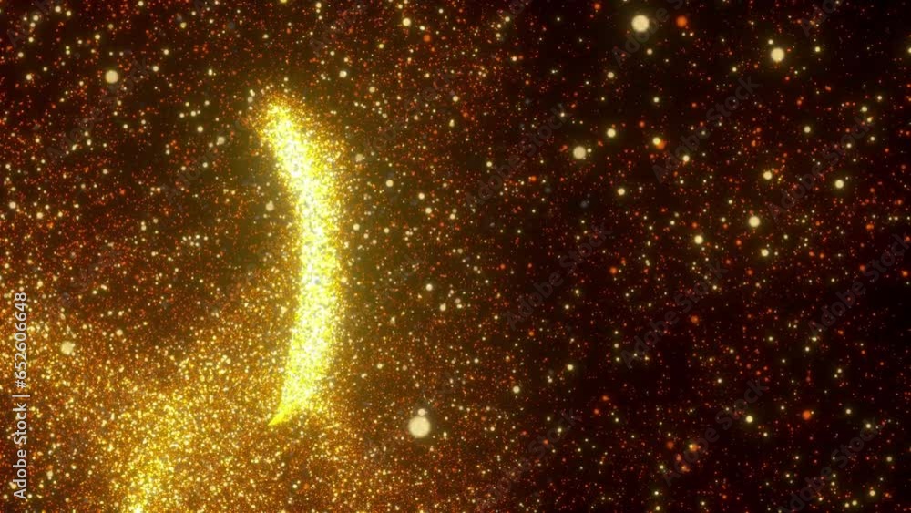 Poster wind gold particles. computer generated 3d render