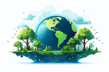 World environment and earth day concept. Green planet earth with trees and leaves. Generative ai