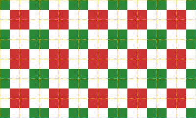 Christmas checkered seamless pattern with green and red square shapes on white background. Vector Repeating Textures.