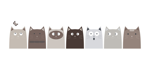 Set of emotional cats isolated on white background. 